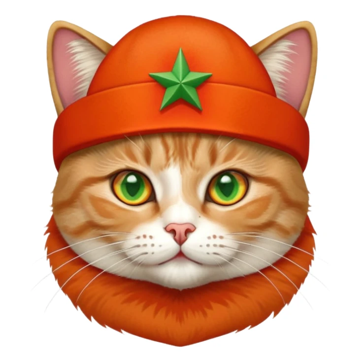 cat wearing soviet ushanka hat with red star and hammer and sickle symbol sticker