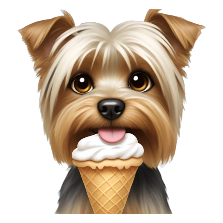 Puppy Yorkie white fur brown around eyes eating ice cream sticker