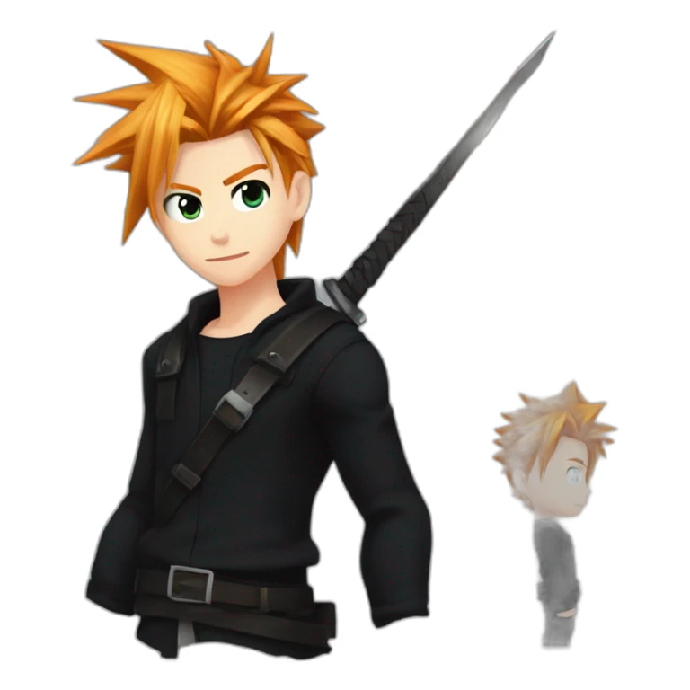 Eyebrow pierced. Cloud strife ginger hair. Black clothes full body  sticker