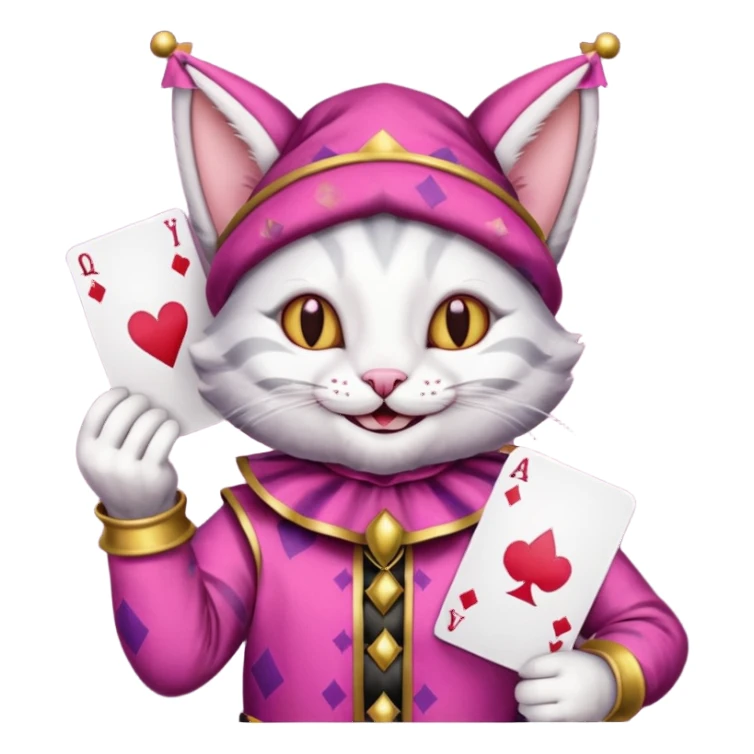 court jester cat medieval, poker cards, pink sticker