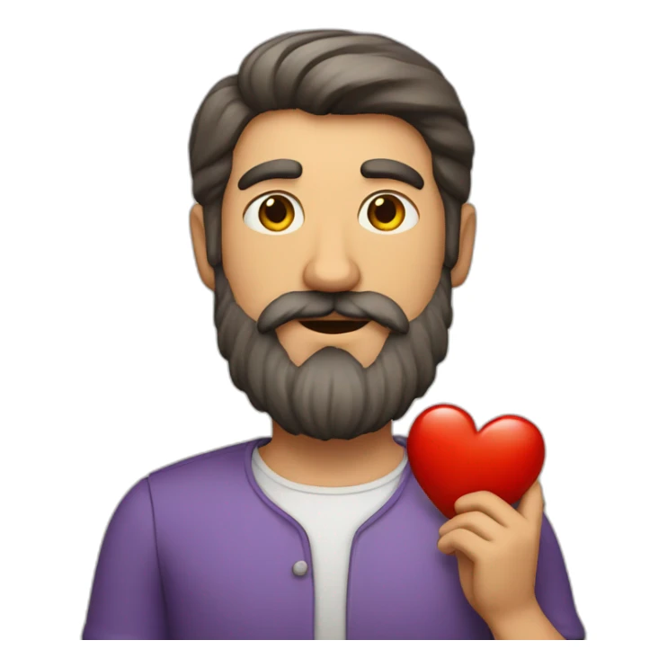 italian bearded man holding a heart sticker