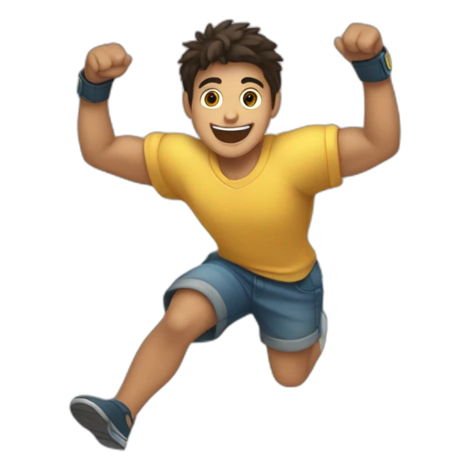 joven muchacho festejando con los brazos hacia arriba feliz sticker