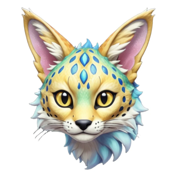 Epic scaley scaled iridescent complex detailed realistic aesthetic-scenic-Fakémon-Trico-Sergal-Serval-Vernid-creature sticker