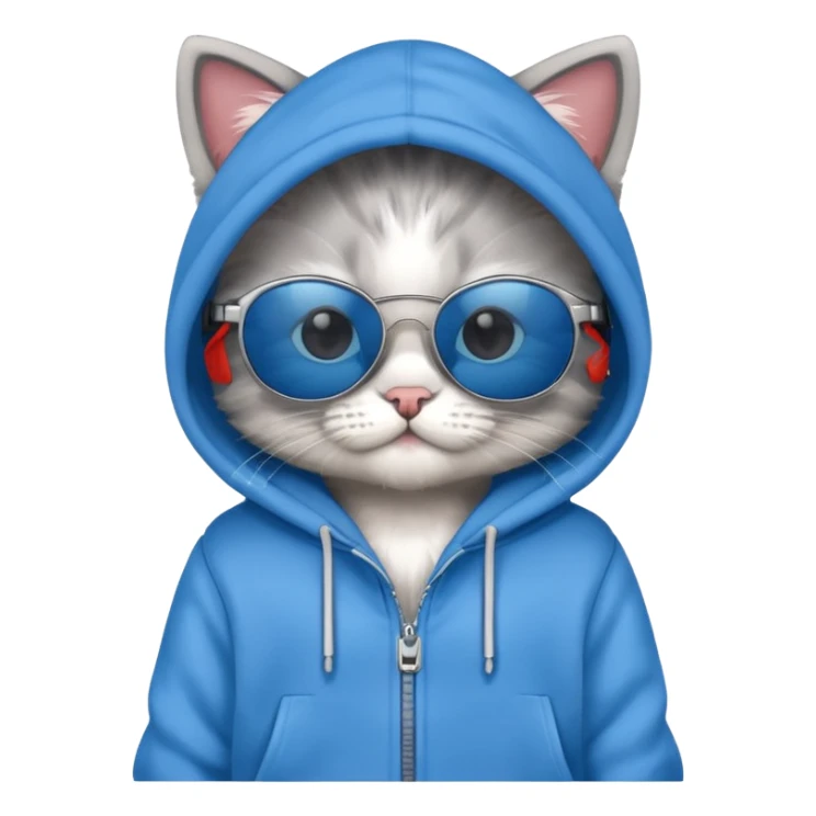 Kitten wearing hoodie with sunglasses sticker
