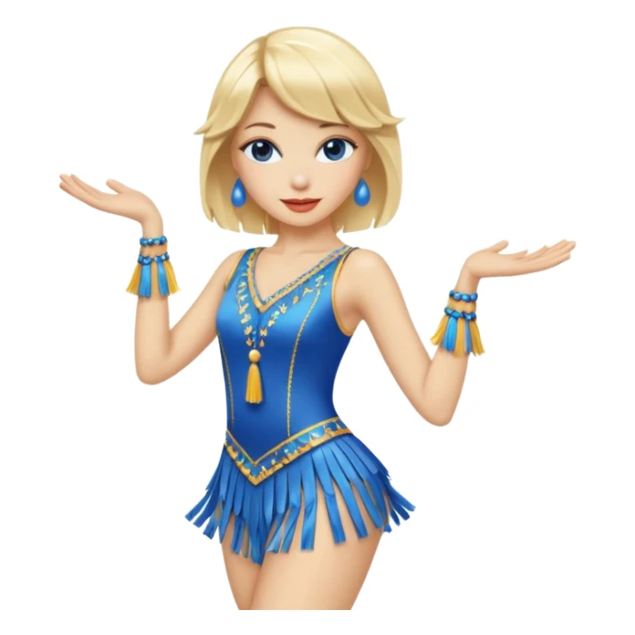 blue jazz style dance costume with tassels on blonde sticker