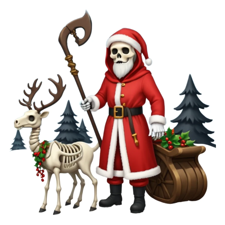 the Grim reaper dressed as Santa.... What gifts would be in his Sleigh.... What would his Sleigh likely look like.... Would the reindeer be skeletons, or ordinary reindeer sticker