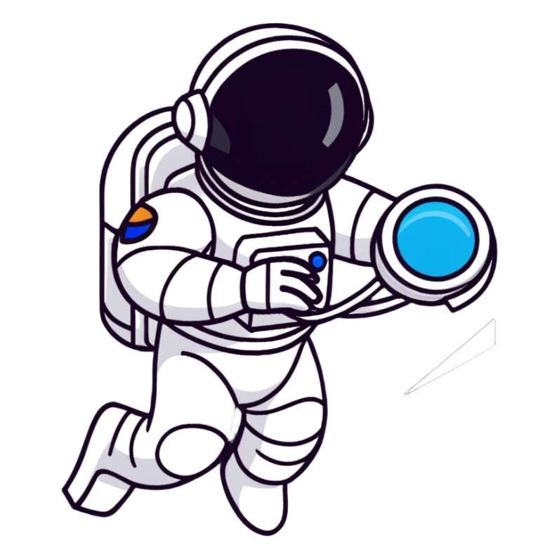 Futuristic astronaut in a high-tech spacesuit, sleek helmet with reflective visor, detailed sci-fi armor, heroic silhouette, dynamic diagonal motion lines sticker
