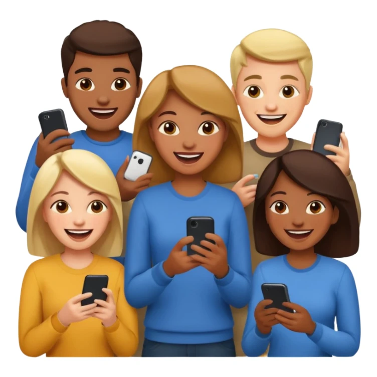 group of friends playing a game on their cell phone sticker