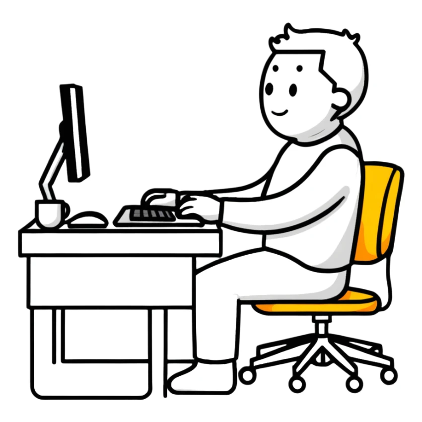 Person sitting at desk with proper ergonomic posture sticker