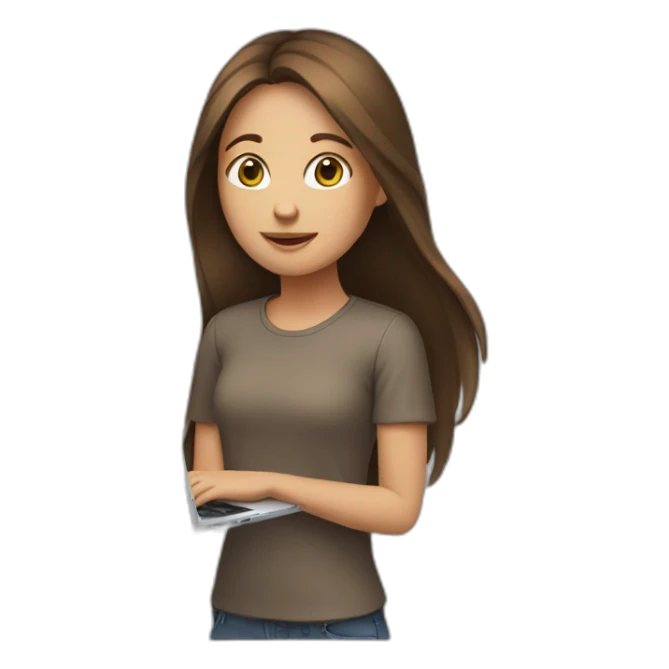 Girl with long brown hair and laptop sticker