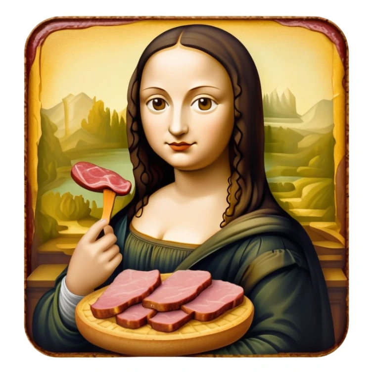 surreal style art mona lisa SPAM MEAT painting  sticker