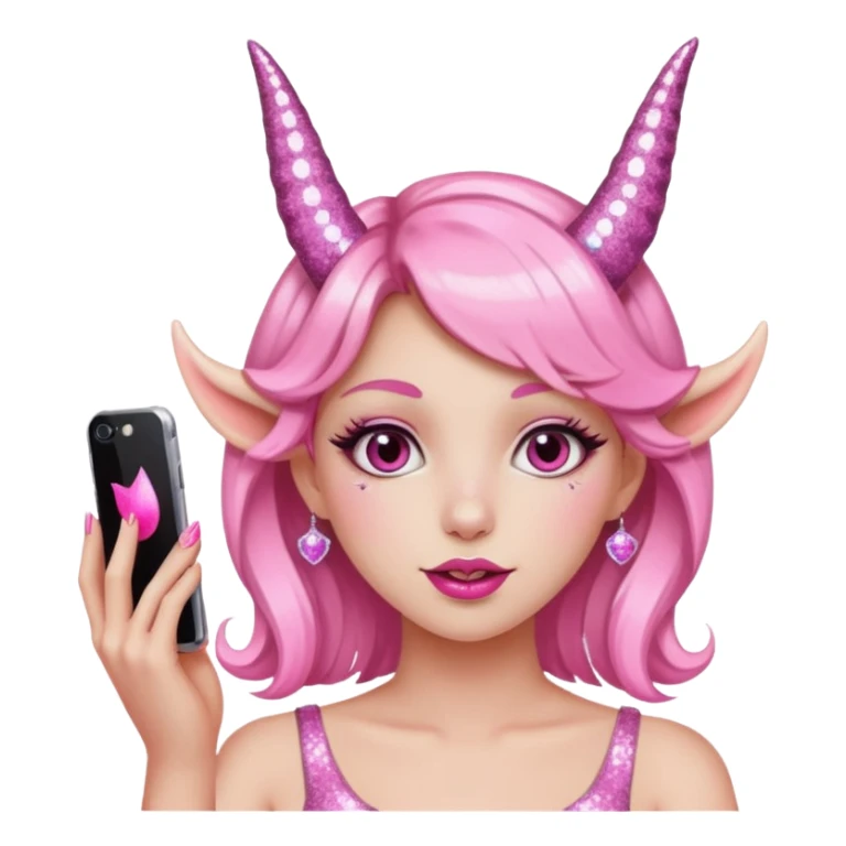 glitter pink girl naughty selfie glitter pink horns sticker