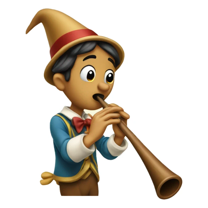 Pinocchio playing flute with his long wooden nose sticker