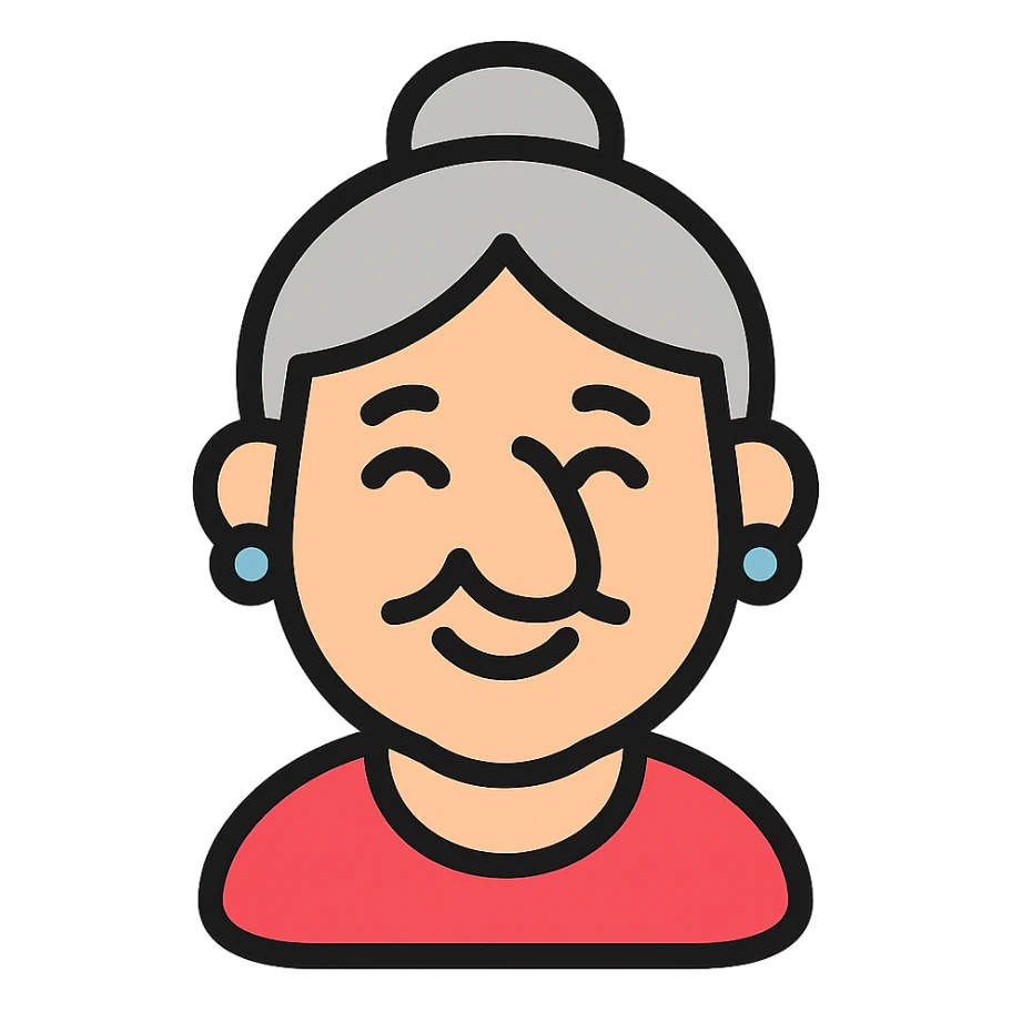 older woman with a big nose, smiling sticker