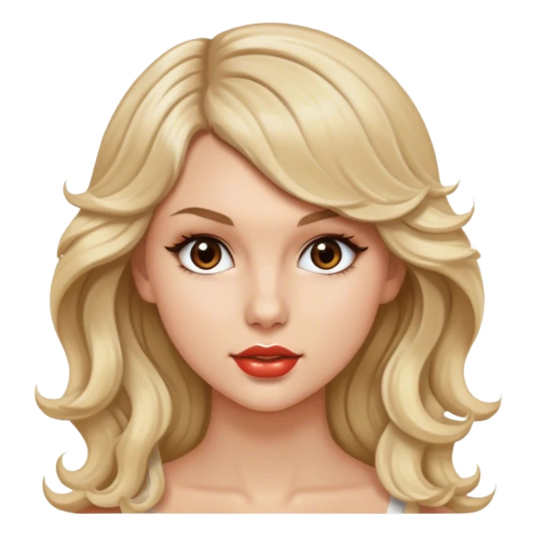 Blonde model with brown eyes, long wavy hair, Taylor Swift sticker