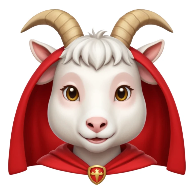 white female goat wearing a read cape sticker