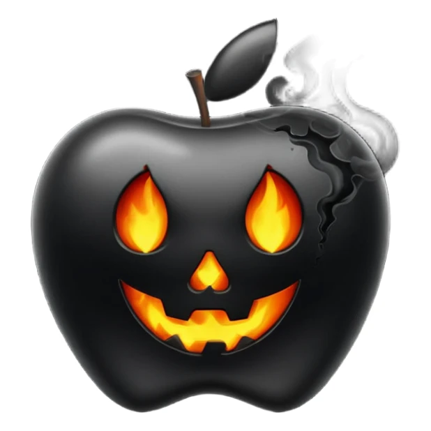 curved apple, black, poisonous, black smoke emitted sticker