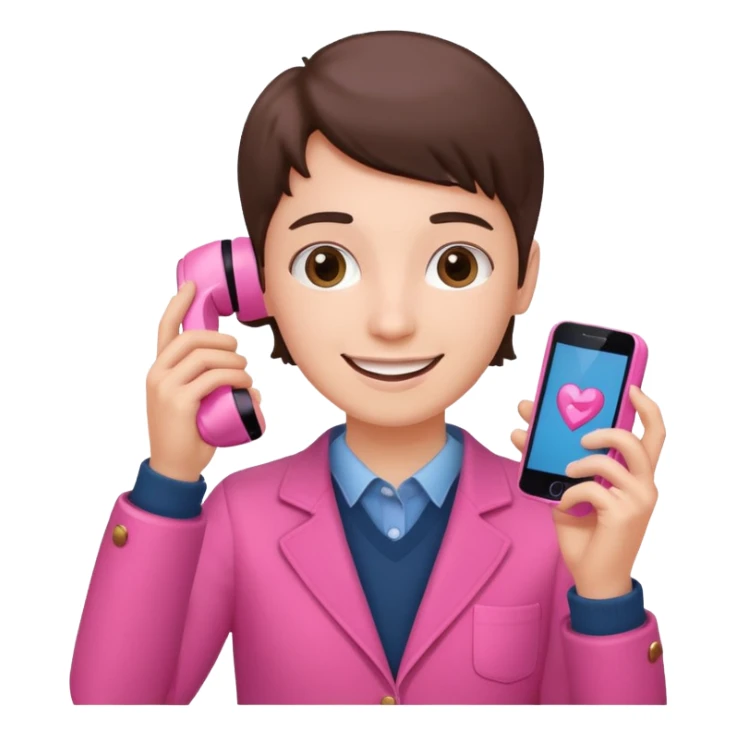 pink video call between one person holding the phone with a person on the phone screen sticker