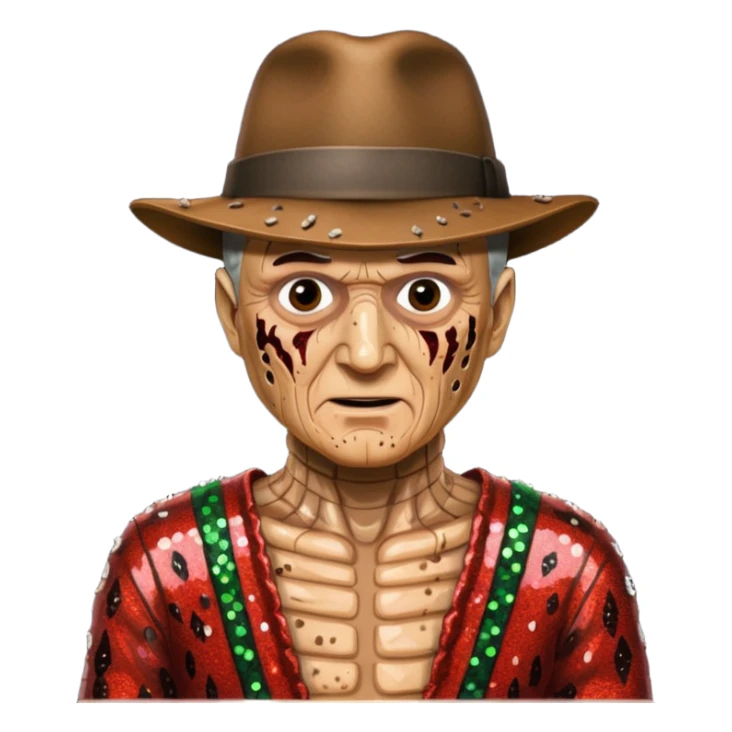 Freddy Krueger with tan burned skin, sequin outfit sticker
