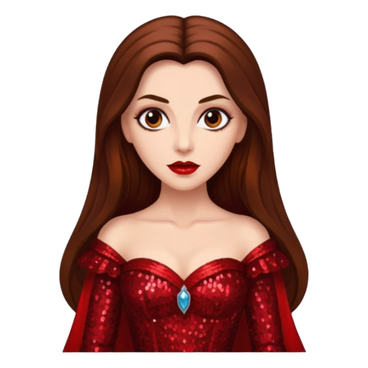 Countess Dracula with long brown hair, red sequin outfit sticker