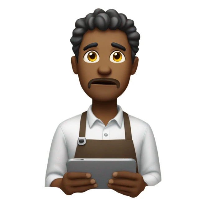 guy who with a frustrated face wearing an apron and scrolling through phone in a concentrated manner sticker