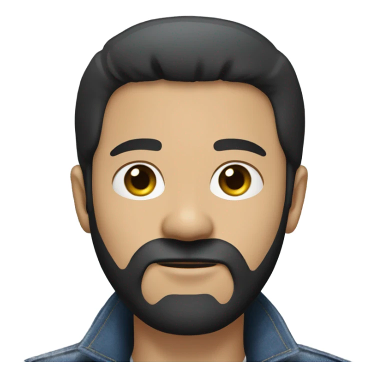 person with a black beard. Without mustache. No beard between nose and mouth. White skin tone. Nice black hair. Denim dark blue jacket sticker