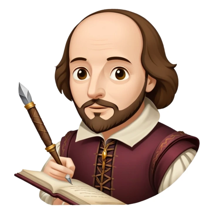 Shakespeare the playwright holding a quill pen and manuscript sticker