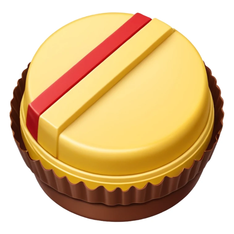 round chocolate bonbon with wafer center and yellow and red wrapper sticker