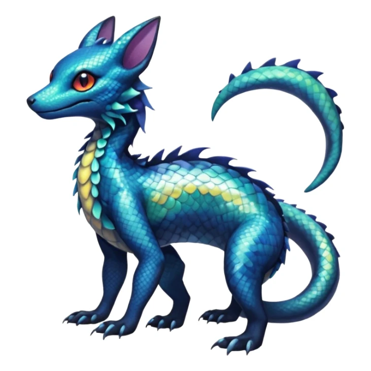 Anthropomorphic Scaley Shiny White Iridescent Colorful Exotic Salandit-Aurorus-Umbreon-Fakémon-hybrid-creature (full body)  sticker