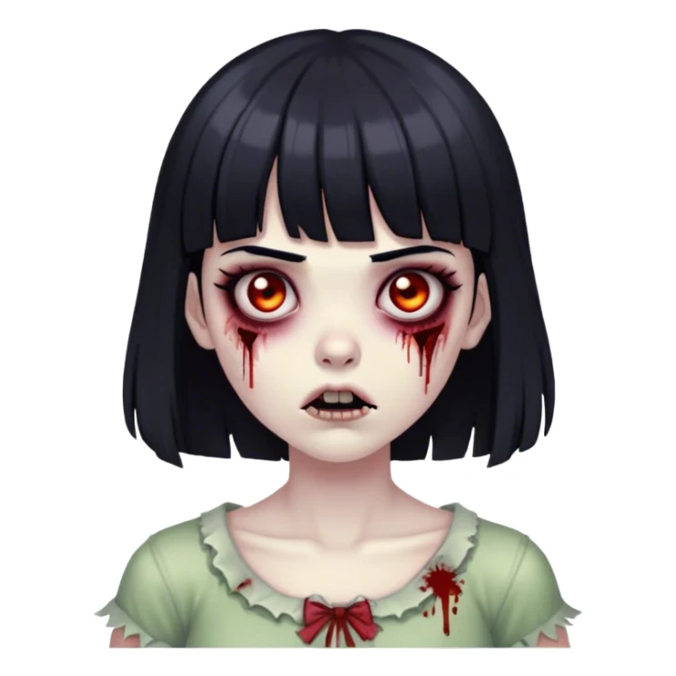 Zombie girl with black hair and bangs and dark eyes  sticker