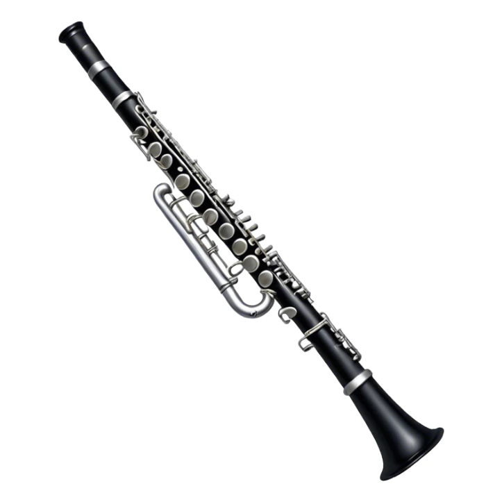 Cinematic Realistic Clarinet, deep black body with gleaming silver keys, rich warm lighting catching every intricate detail, slightly worn mouthpiece adding authenticity, glowing with a timeless and sophisticated presence. sticker