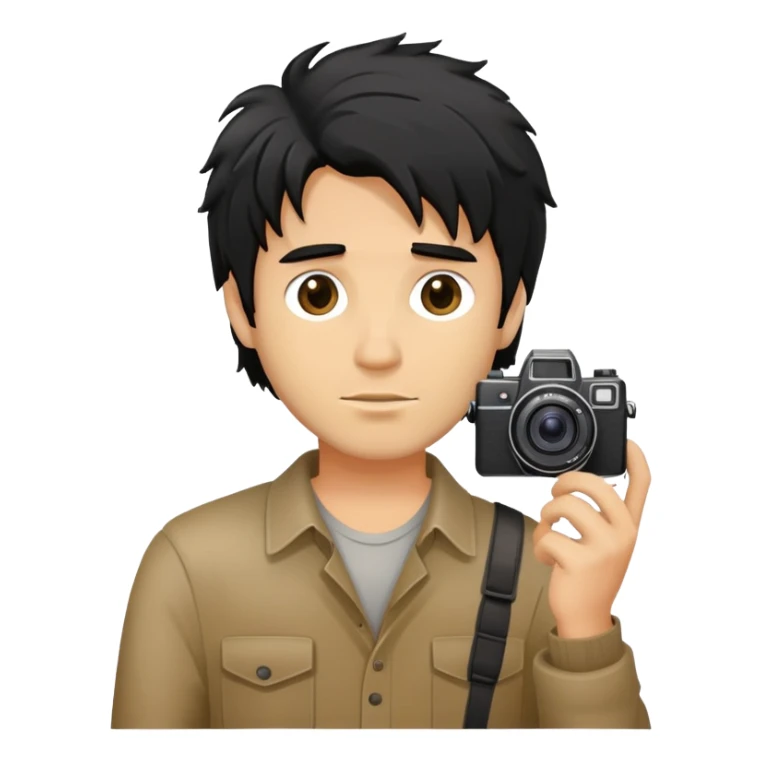 a man with black messy hair with one camera taking a photo sticker