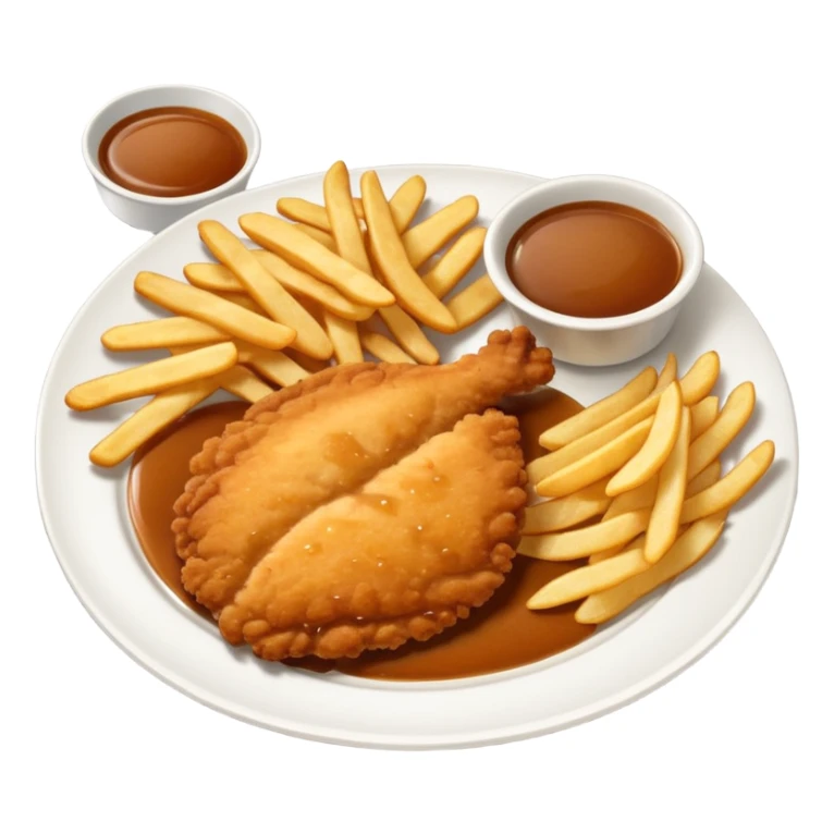 Chicken schnitzel chips and gravy on a plate sticker