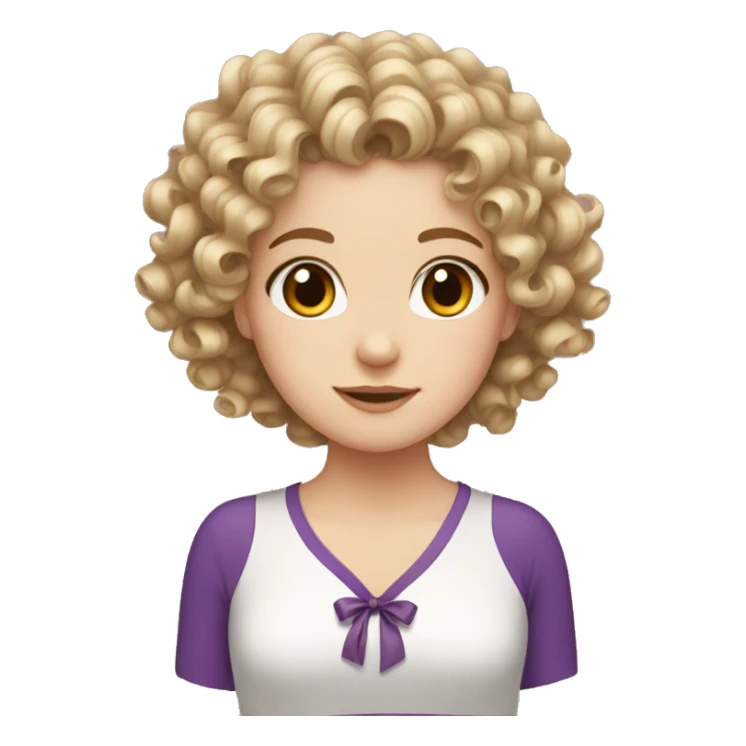 White girl curly hair with ribbon sticker