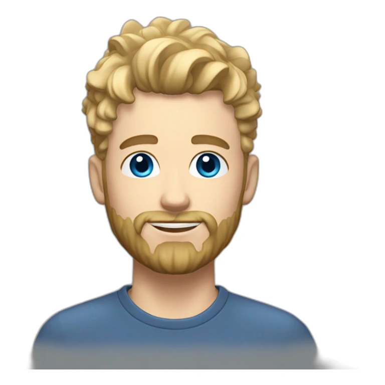 blond guy with taper fade, messy curly tiktok guy front and top of hair and dark blonde beard and blue eyes sticker