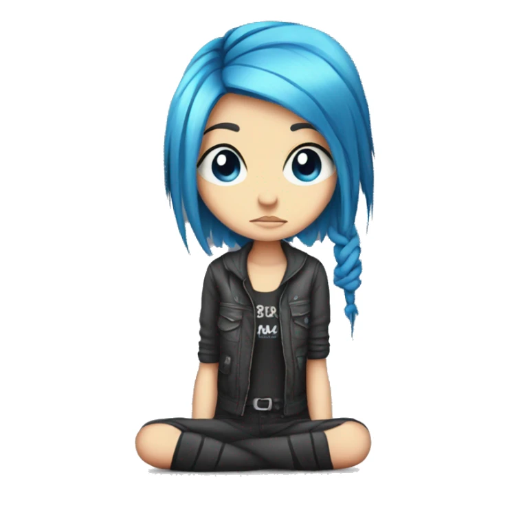 Emo Girl with bomb two blue hair in only two long plaits on either side touching the floor  sticker