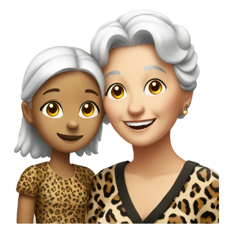 smiling girl and grandma in leopard dress sticker