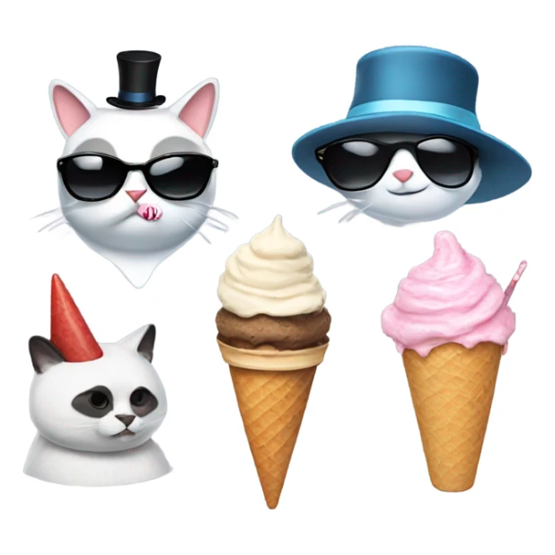 Cat with sunglasses a panda eating ice cream shark with top hat sticker