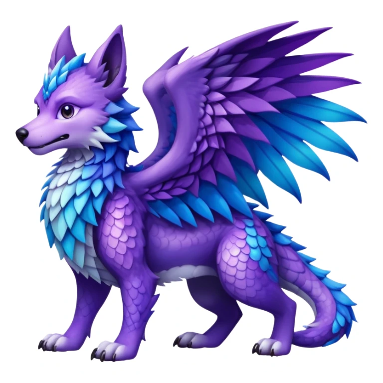 Wolf dragon hybrid with wings purple and blue sticker