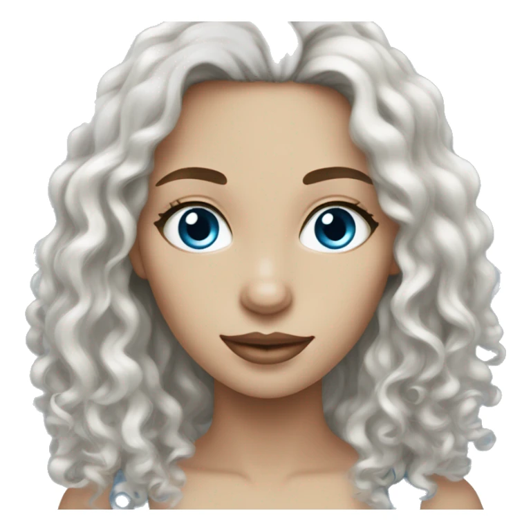woman white skin long dark curly hair blue eyes sticker