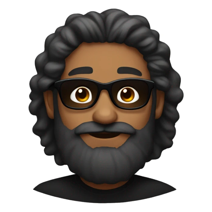 Brown man, with Big long size beard, log hair and black  sun glases and black tshirt sticker