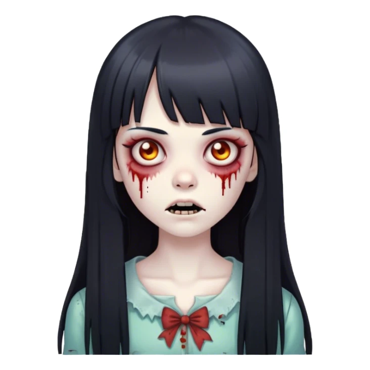 zombie girl with straight long black hair and bangs 🧟‍♀️ sticker