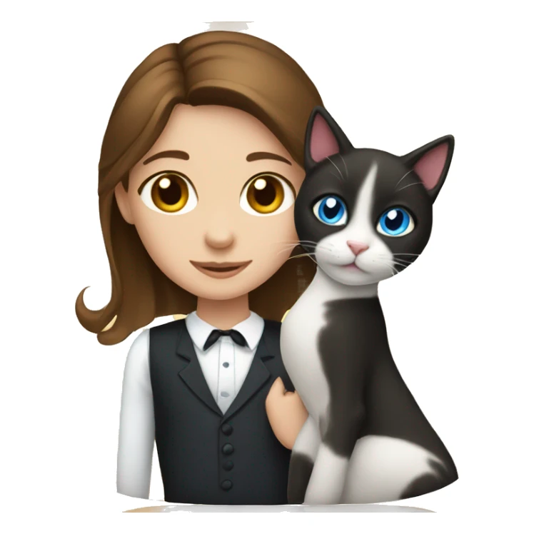 Brown hair blue eye girl with tuxedo cat sticker