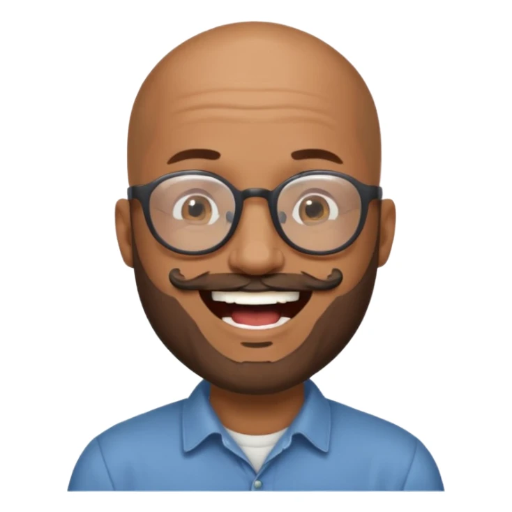 bald headed brown man salt and pepper beard glasses laughing sticker