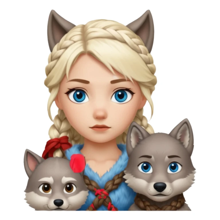 Viking platinum blonde girl with braid and blue eyes. Wolf pet sticker