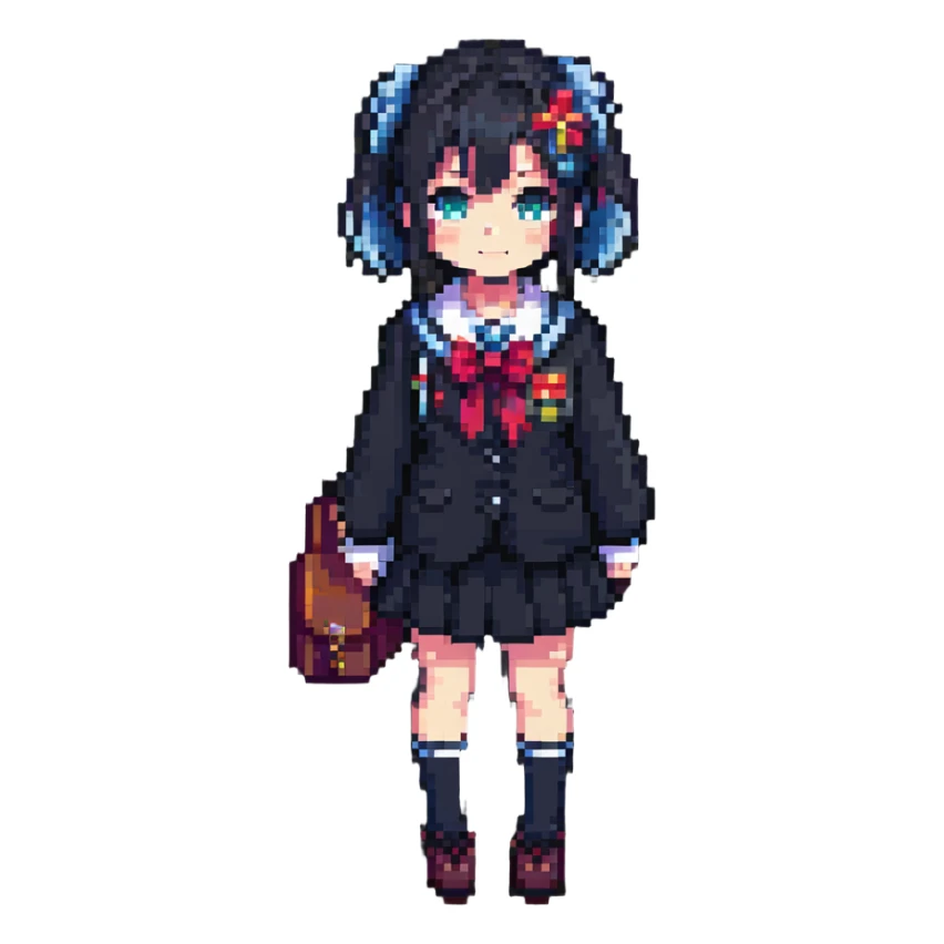 Japanese anime schoolgirl in pixel art style sticker