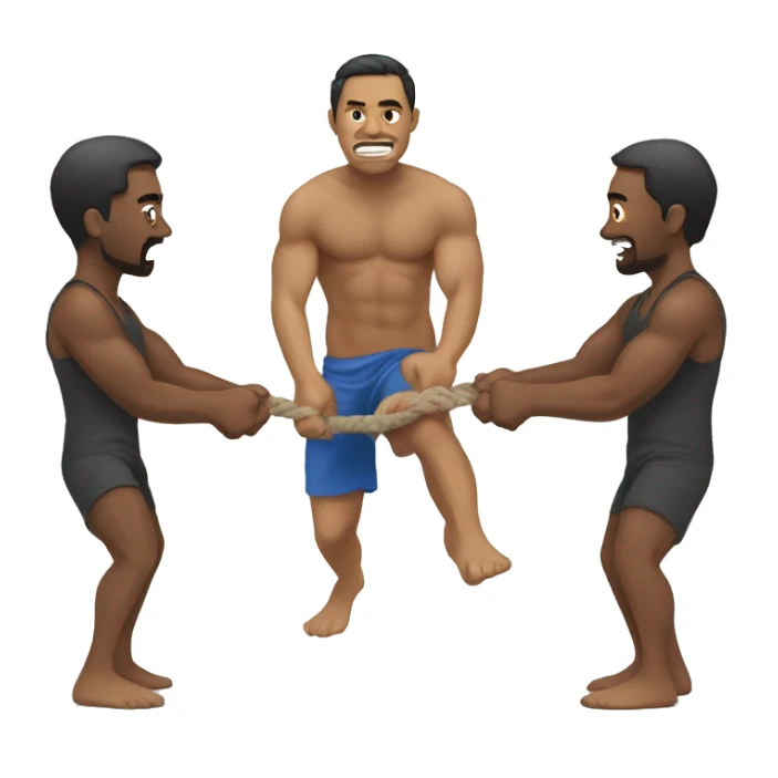 men straining at  tug of war  sticker