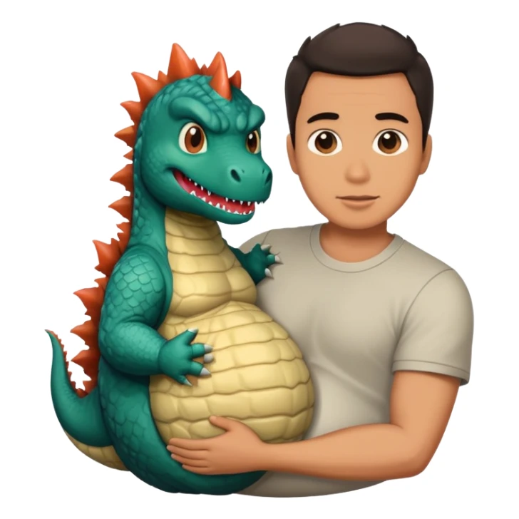 man holding pregnant godzilla sticker