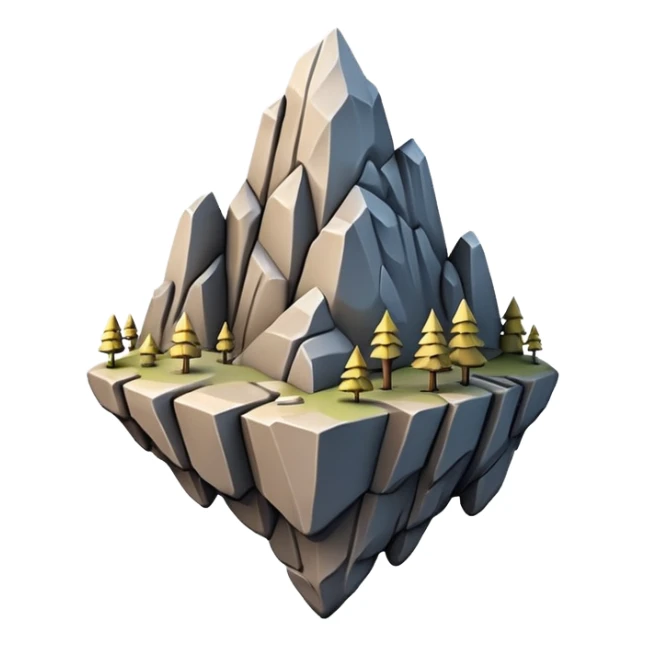 A 3D emoji of a steep rocky cliff in Apple style, with a sharp drop and jagged edges. Minimal, glossy, clean Apple-style rendering, isolated on white background.

 sticker