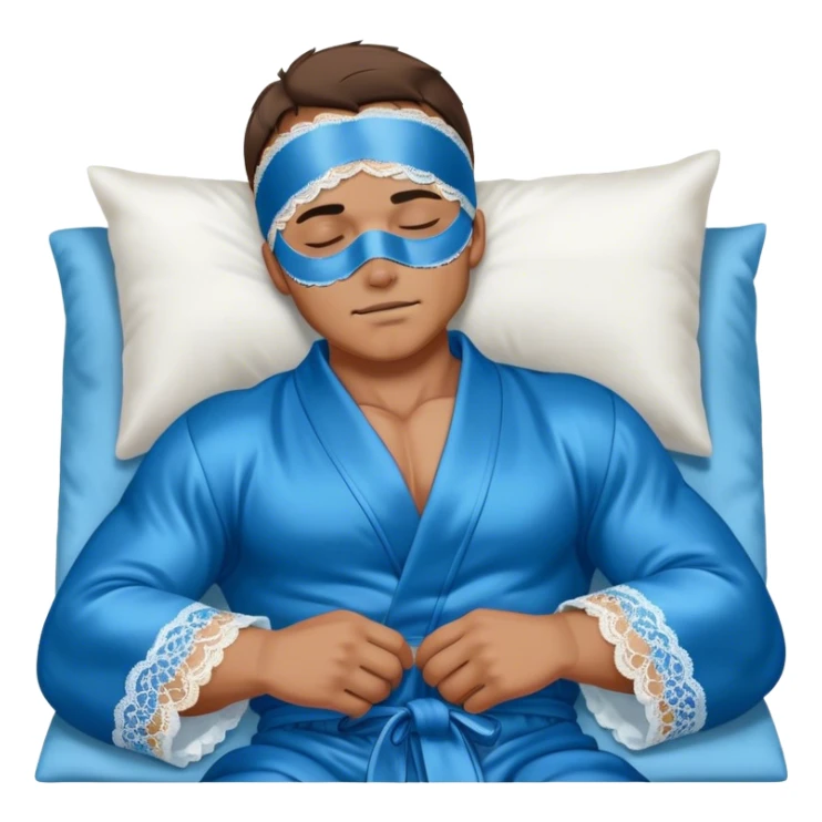 muscular man body silk lace blue robe model wearing sleep mask sticker
